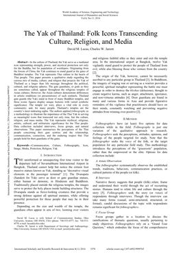 The Yak of Thailand: Folk Icons Transcending Culture, Religion, and Media David M