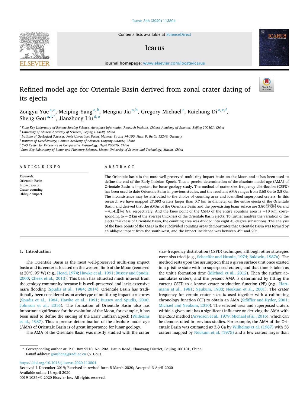 Refined Model Age for Orientale Basin Derived from Zonal Crater Dating of Its Ejecta