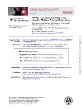 PTPN22 Is a Critical Regulator of Fcγ Receptor–Mediated Neutrophil
