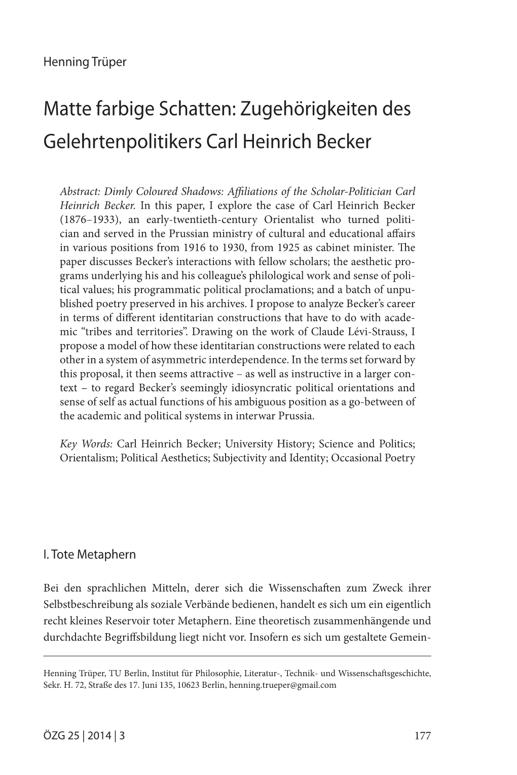 Zugehörigkeiten Des Gelehrtenpolitikers Carl Heinrich Becker