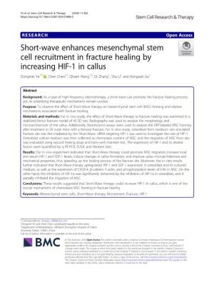 Short-Wave Enhances Mesenchymal Stem Cell Recruitment in Fracture Healing by Increasing HIF-1 in Callus