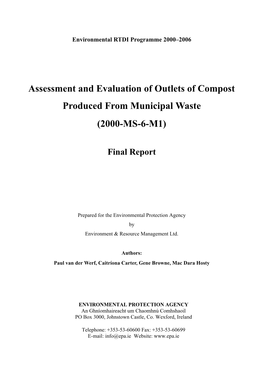 Assessment and Evaluation of Outlets of Compost Produced from Municipal Waste (2000-MS-6-M1)