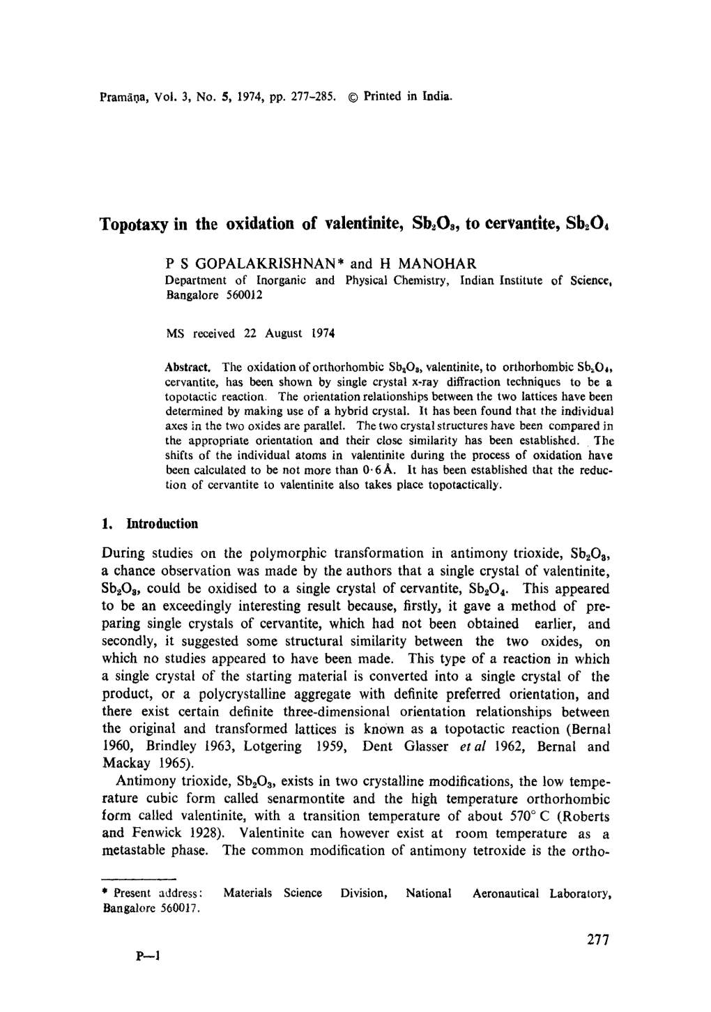 Topotaxy in the Oxidation of Valentinite, Sb