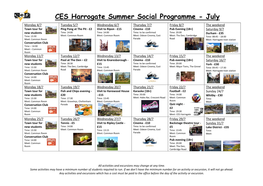 CES Harrogate Summer Social Programme