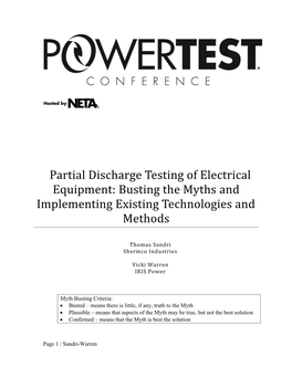 Partial Discharge Testing of Electrical Equipment: Busting the Myths and Implementing Existing Technologies and Methods