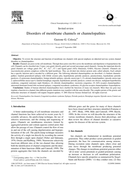 Disorders of Membrane Channels Or Channelopathies