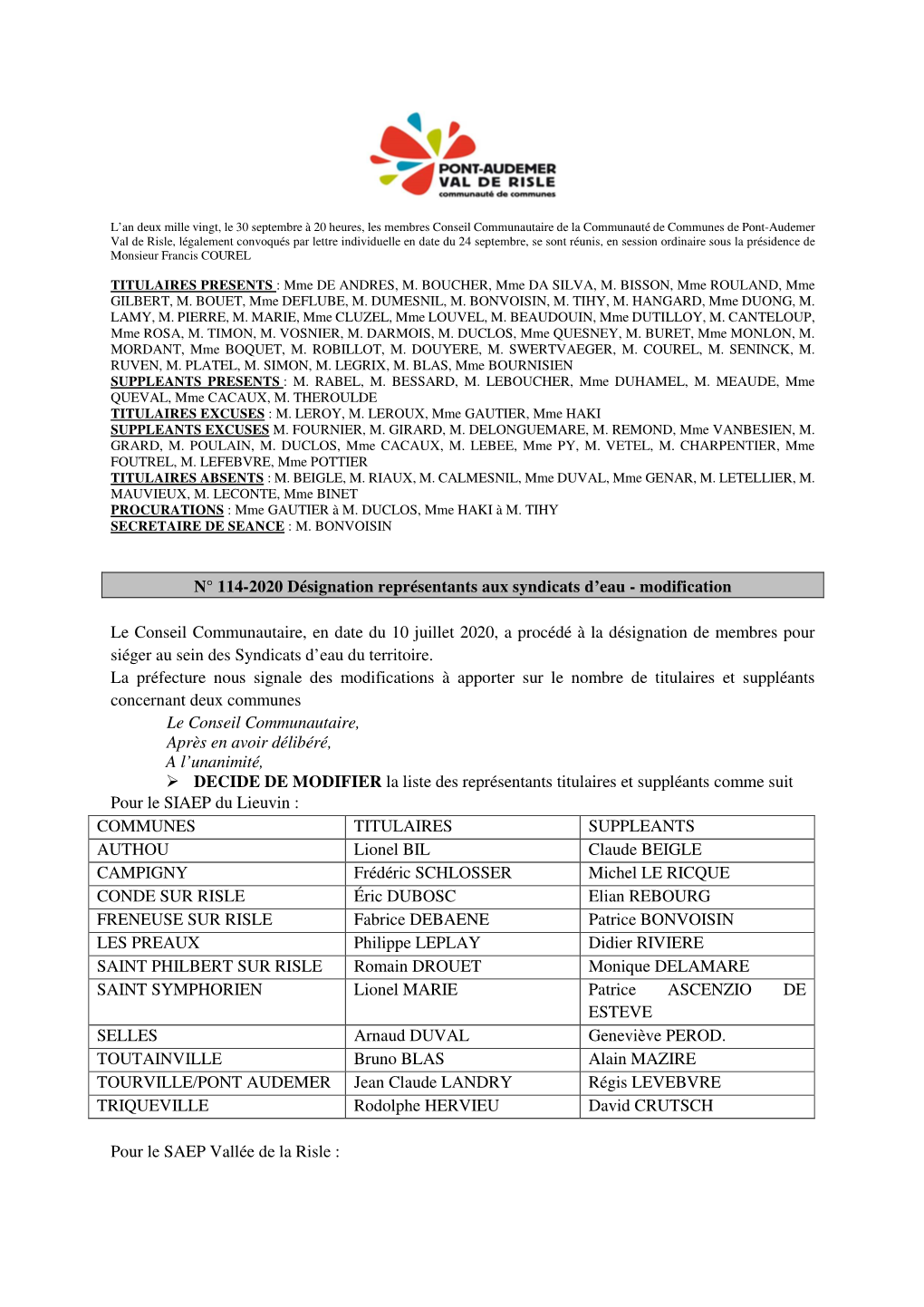 Compte Rendu Conseil Communautaire 30.09.20