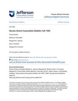 Nurses Alumni Association Bulletin, Fall 1985
