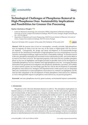 Technological Challenges of Phosphorus Removal in High-Phosphorus Ores: Sustainability Implications and Possibilities for Greener Ore Processing