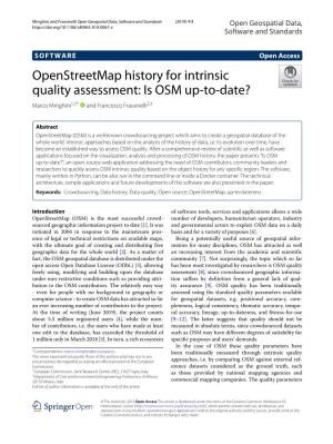 Openstreetmap History for Intrinsic Quality Assessment: Is OSM Up-To-Date? Marco Minghini1,3* and Francesco Frassinelli2,3