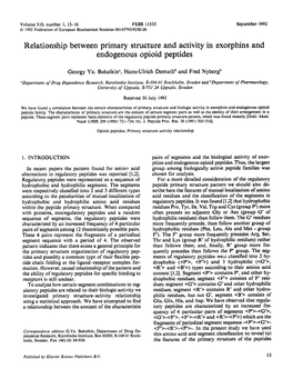 Relationship Between Primary Structure and Activity in Exorphins and Endogenous Opioid Peptides