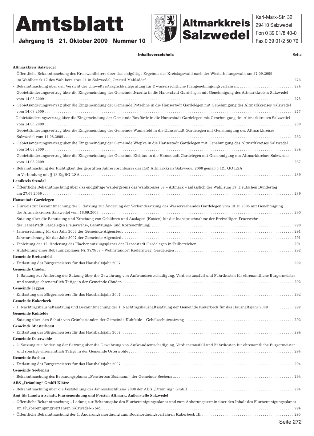 Amtsblatt Altmarkkreis 29410 Salzwedel Fon 0 39 01/8 40-0 Jahrgang 15 21