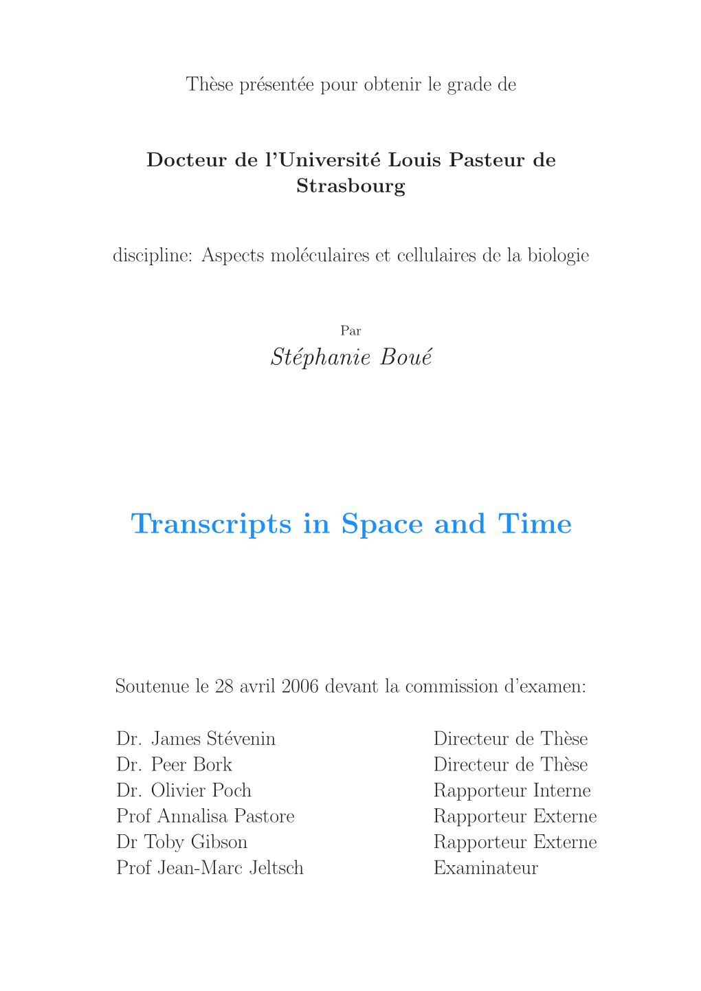 Transcripts in Space and Time