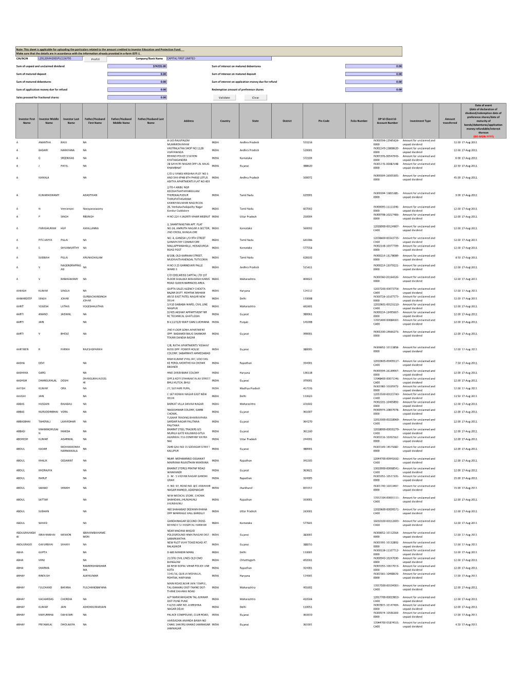 Ready Provided in E-Form IEPF-1