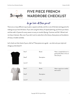 Five Piece French Wardrobe Checklist October 15, 2015