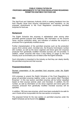 Public Consultation on Proposed Amendments to the Food Regulations Regarding Permitted Enzymes for Food Use