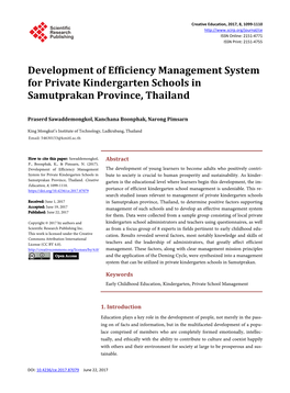 Development of Efficiency Management System for Private Kindergarten Schools in Samutprakan Province, Thailand