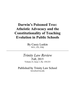 Darwin's Poisoned Tree: Atheistic Advocacy and the Constitutionality