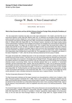 George W. Bush: a Neo-Conservative? Written by Mike Spaan