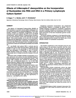 Effects of 5-Mercapto-2'-Deoxyuridine on the Incorporation of Nucleosides Into RNA and DNA in a Primary Lymphocyte Culture System1