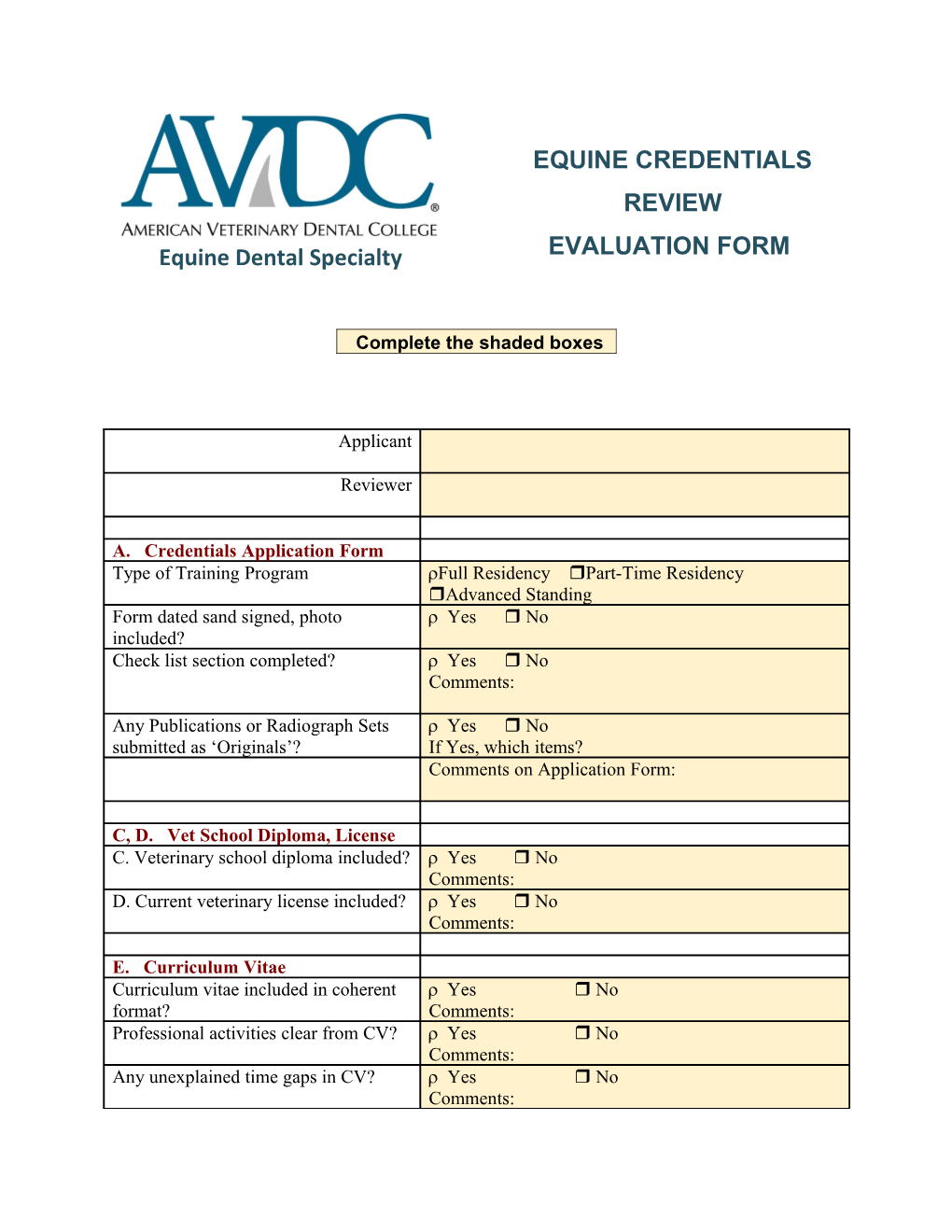 Credentials Review Evaluation Form – 2007