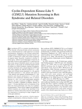 (CDKL5) Mutation Screening in Rett Syndrome and Related Disorders