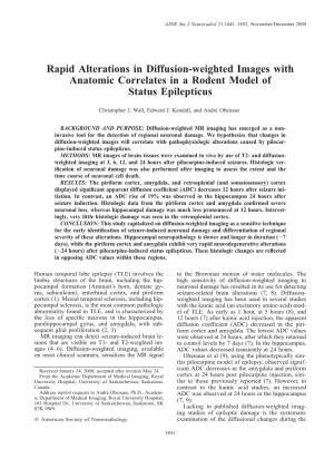 Rapid Alterations in Diffusion-Weighted Images with Anatomic Correlates in a Rodent Model of Status Epilepticus