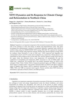 NDVI Dynamics and Its Response to Climate Change and Reforestation in Northern China