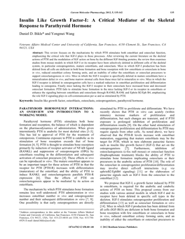 Insulin Like Growth Factor-I: a Critical Mediator of the Skeletal Response to Parathyroid Hormone