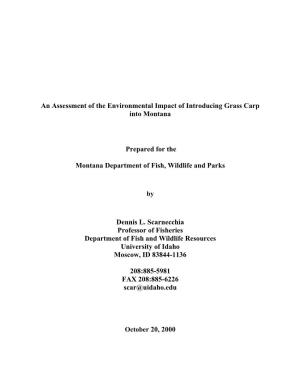 An Assessment of the Environmental Impact of Introducing Grass Carp Into Montana