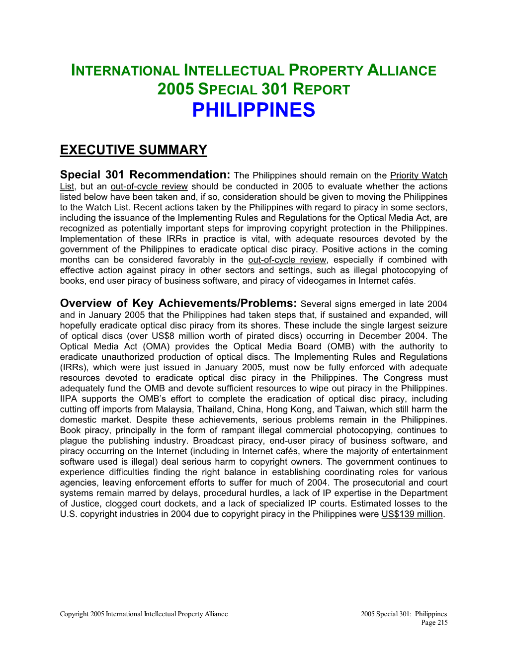 IIPA 2005 Special 301 Philippines