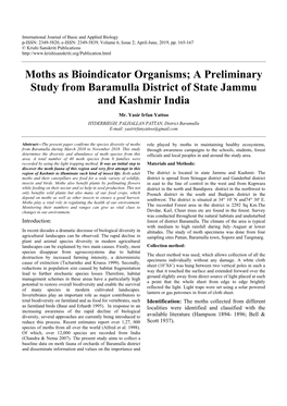 Moths As Bioindicator Organisms; a Preliminary Study from Baramulla District of State Jammu and Kashmir India