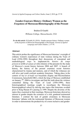 Ordinary Women As the Forgottens of Moroccan Historiography of the Present