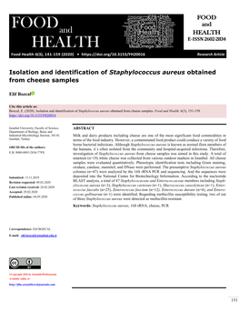 FOOD and HEALTH Isolation and Identification of Staphylococcus
