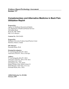 Complementary and Alternative Medicine in Back Pain Utilization Report