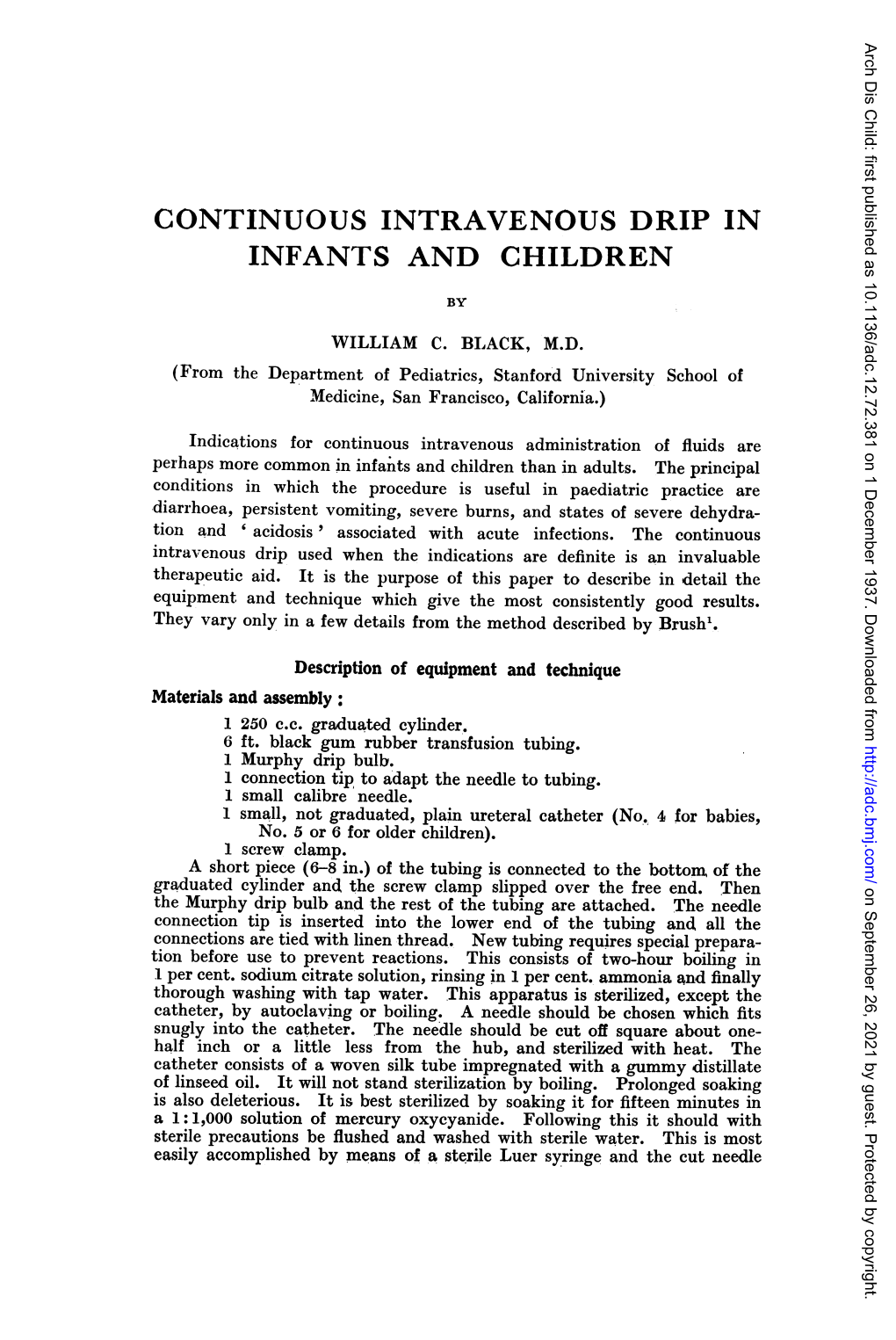 Continuous Intravenous Drip in Infants and Children