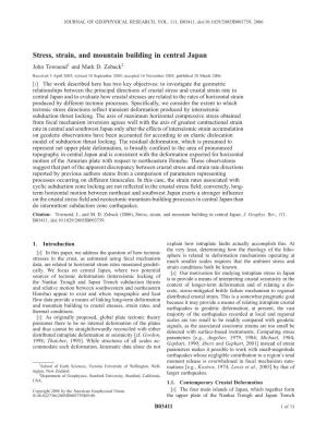 Stress, Strain, and Mountain Building in Central Japan John Townend1 and Mark D
