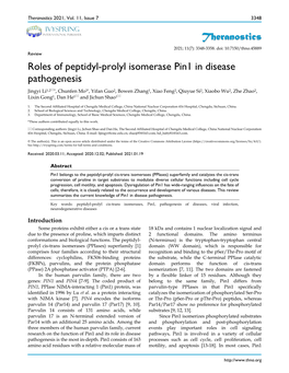 Roles of Peptidyl-Prolyl Isomerase Pin1 in Disease Pathogenesis