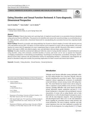 Eating Disorders and Sexual Function Reviewed: a Trans-Diagnostic, Dimensional Perspective