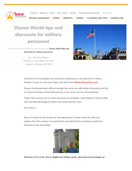 Disney World Tips and Discounts for Military Personnel