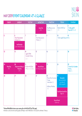 May 2019 Event Calendar at a Glance