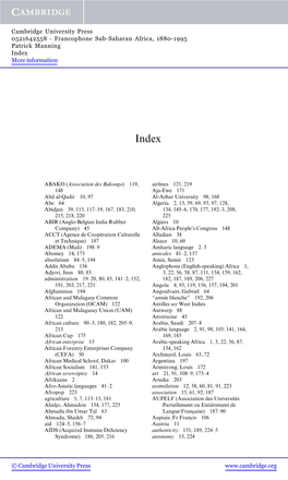 Francophone Sub-Saharan Africa, 1880-1995 Patrick Manning Index More Information