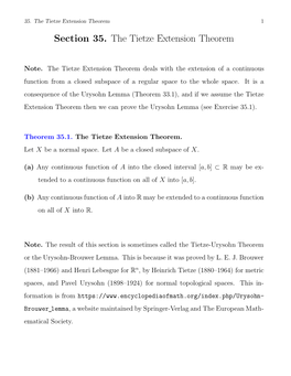 Section 35. the Tietze Extension Theorem