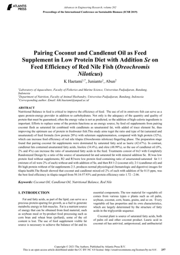 Pairing Coconut and Candlenut Oil As Feed Supplement in Low Protein Diet with Addition Se on Feed Efficiency of Red Nile Fish