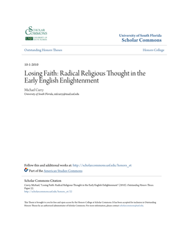 Losing Faith: Radical Religious Thought in the Early English Enlightenment Michael Curry University of South Florida, Mfcurry@Mail.Usf.Edu