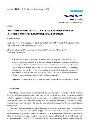 Mass Estimate for a Lunar Resource Launcher Based on Existing Terrestrial Electromagnetic Launchers