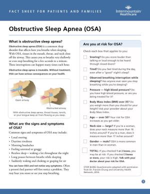 OSA Obstructive Sleep Apnea Fact Sheet