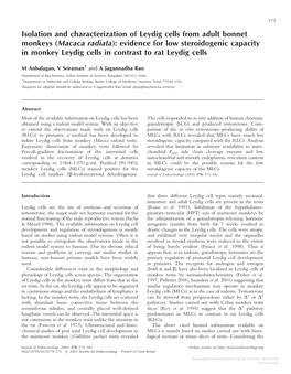 Isolation and Characterization of Leydig Cells from Adult Bonnet Monkeys