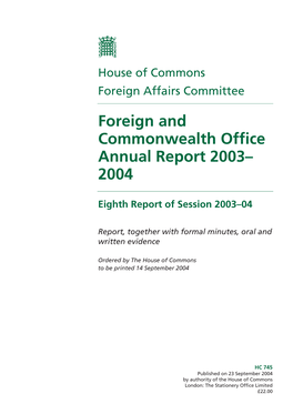 Foreign and Commonwealth Office Annual Report 2003– 2004