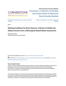 Working Conditions for Erotic Dancers: a Review of Health and Safety Concerns from a Minneapolis Based Needs Assessment